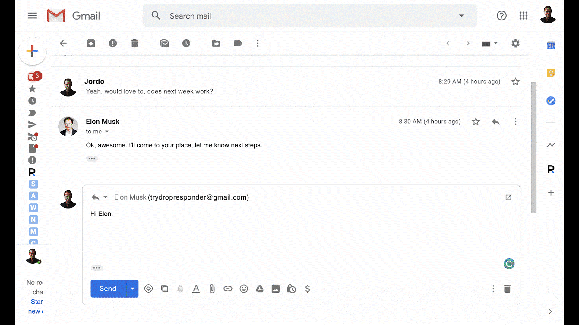 Screenshot of Gmail Thread With CRM in Browser